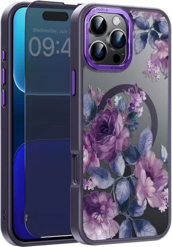 Vista 18 de Goodon para iPhone 15 Pro Max con protector de pantalla de privacidad, compatible con Magsafe, funda translúcida mate a prueba de golpes - Linda
