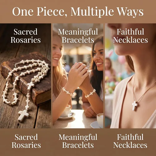 Vista 5 de Jucoan 240 cuentas espaciadoras de cruz blanca y turquesa gruesa, cuentas pequeñas con dije de cruz religiosa para pulseras, collares, rosario