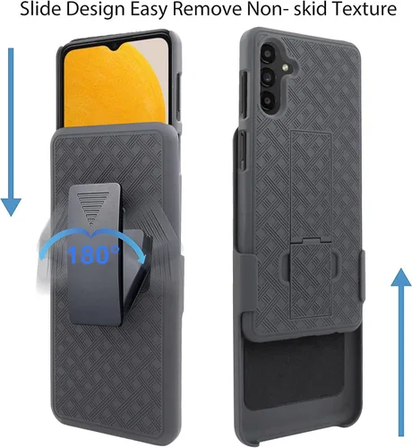 Vista 5 de Diseñado para Samsung Galaxy A13 5G, con funda delgada de vidrio templado, funda resistente con soporte integrado + clip giratorio para cinturón
