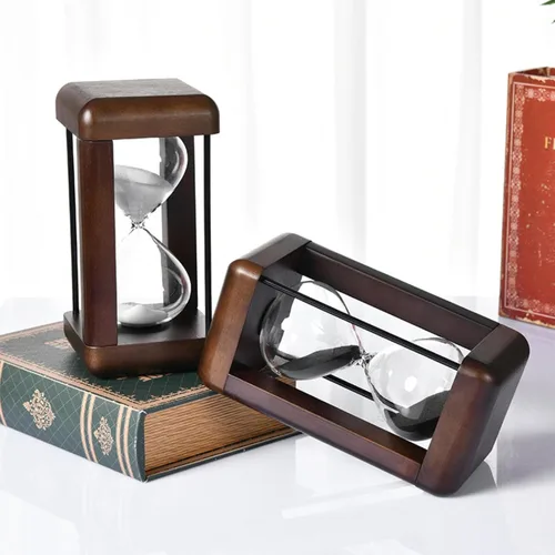 Vista 2 de Temporizador de arena, reloj de arena de 30 minutos, reloj de arena decorativo grande de madera maciza, cristal de hora con arena, utilizado