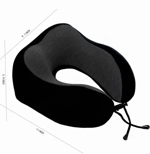 Vista 6 de Almohada de viaje de espuma viscoelástica, almohada para el cuello con soporte de cabeza de 360 grados, cómoda ideal para dormir en avión, Negro