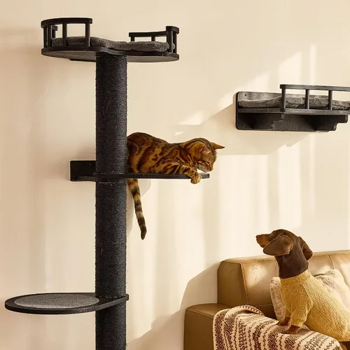 Vista 6 de FUKUMARU - Estantes de pared para gatos, juego 4 en 1, color negro