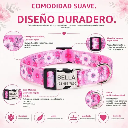 Vista 9 de Collares de perro personalizados con placa de identificación grabada con número de teléfono, collares ajustables coloridos para perros macho