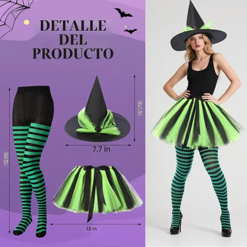 Vista 3 de SATINIOR Disfraz de bruja de Halloween para mujer 2026, negro y verde