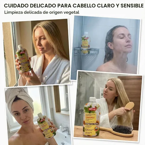 Vista 8 de Milva Champú con extracto natural de manzanilla - Da suavidad y brillo al cabello 6.8 fl oz por Milva