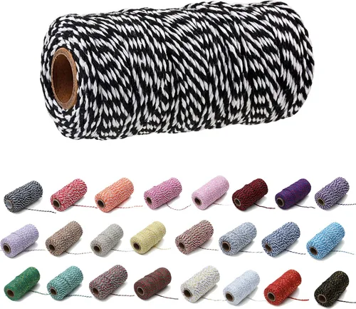 Vista 15 de 1 rollo de cuerda de algodón colorida de 0.0787 in de 109 yardas, cuerda para panaderos, manualidades DIY, envoltura de regalos, Navidad, boda #02