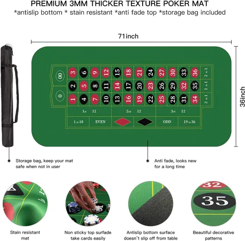 Vista 7 de YUZPKRSI Alfombrilla de póquer de 70 x 35 pulgadas verde + alfombrilla de ruleta