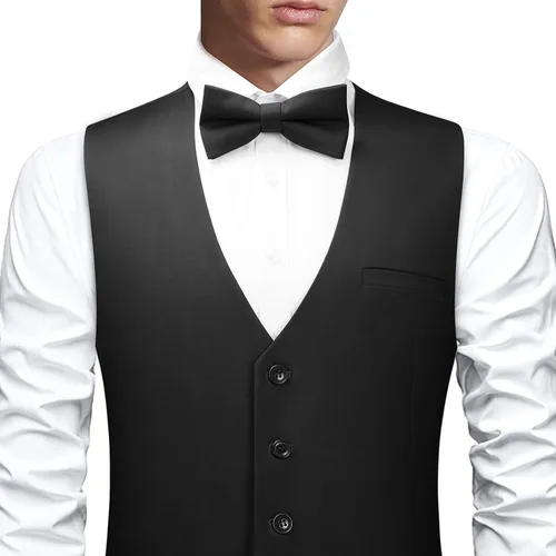 Vista 4 de FAIMO Suit Vest for Men Formal, Business Tuxedo Vest Bow Tie Pocket Square Set, Mens Dress Vest for Wedding(XS-4XL)