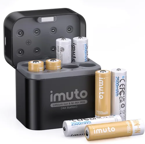 Vista 11 de imuto Cargador de batería AA recargable, cargador inteligente AA compatible con batería recargable de litio y NiMH, carga independiente de 8