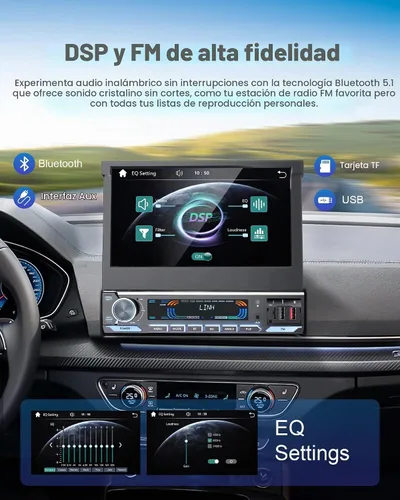Vista 7 de Estéreo de auto de un solo DIN 2025 con Apple CarPlay y Android Auto - Radio de coche Bluetooth 5.1 de 7 pulgadas con pantalla táctil motorizada