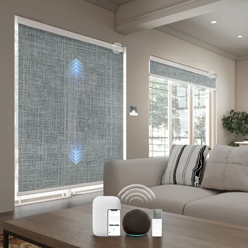 Vista 16 de Persianas inteligentes personalizadas de 110 pulgadas de ancho para ventanas grandes, persianas enrollables motorizadas 100% opacas compatibles