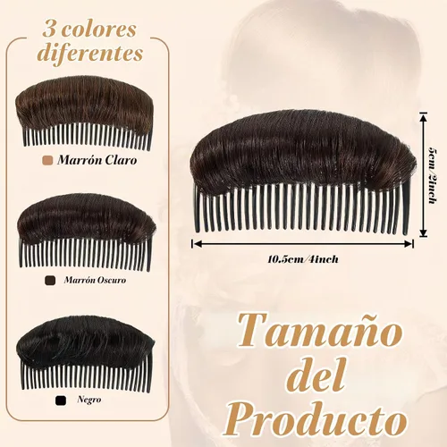 Vista 2 de WILLBOND 3 pinzas invisibles para el cabello postizo, almohadilla aumentada, base de cabello voluminosa, herramienta de inserción de estilo princesa