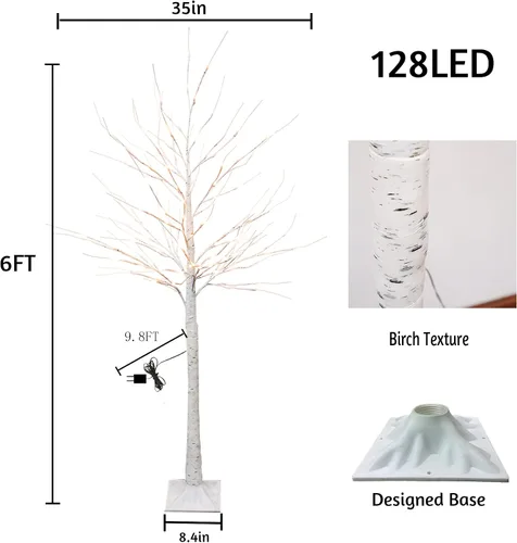Vista 5 de FUCHSUN - Árbol de abedul con 128 luces LED de 6 pies, luces artificiales para árbol de abedul