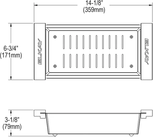 Vista 3 de Elkay Dart Canyon CTXC0712 Colador de acero inoxidable 6-7/16" x 11-7/8" x 2-1/2