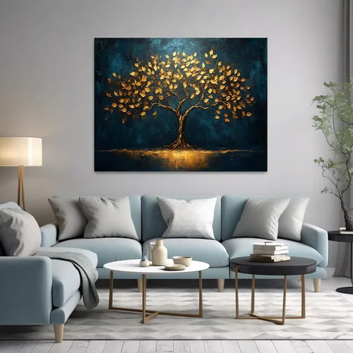 Vista 3 de VOCBAN Tree of Life Wall Art The Picture Artwork Canvas Prints Tree Pictures Poster Retro Artwork for Bedroom Living Room Home Decoration(blue,gold
