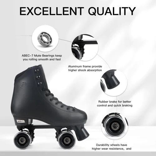 Vista 5 de Besketo Classic High-top Roller Skates, PU Leather, Four-Wheel, Indoor/Outdoor, Beginner