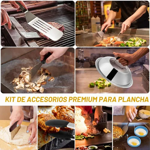 Vista 6 de Accesorios para plancha compatibles con Blackstone y Camp Chef, herramienta raspadora de plancha plana con cúpula de fusión para cocinar al aire