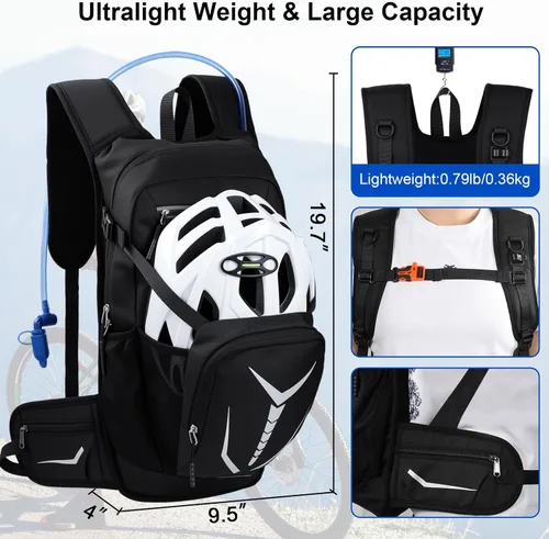 Vista 5 de Mochila de hidratación aislada con vejiga de agua de 3 litros, mochila de senderismo a prueba de fugas de 18 L, mochila de agua ligera para hombres