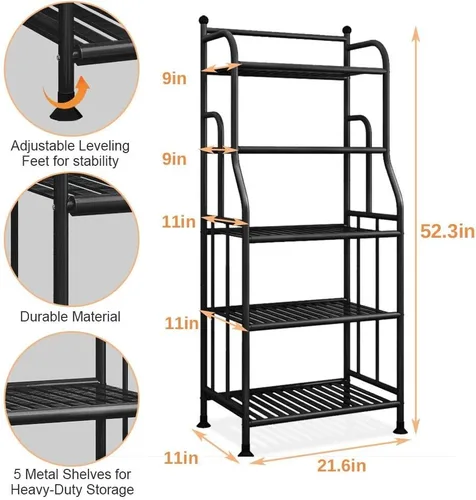 Vista 3 de Estantería para panaderos, estantes de almacenamiento de metal, organizador de estante de lavandería, estantes de pie para lavandería, cocina, baño
