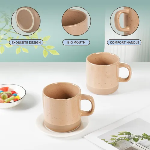 Vista 4 de BYCNZB Juego de tazas de café de 12 onzas para 6, tazas de té con asa para café, té, cacao, leche (canela)