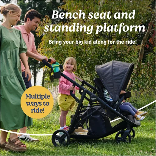 Vista 3 de Graco Ready2Grow LX 2.0 - Cochecito doble con opciones de asiento de banco y plataforma de pie, Clark