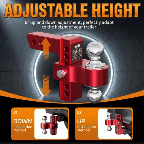 Vista 3 de Enganche de remolque ajustable rojo para receptor de 2 pulgadas, caída Receptor 2IN-Rojo