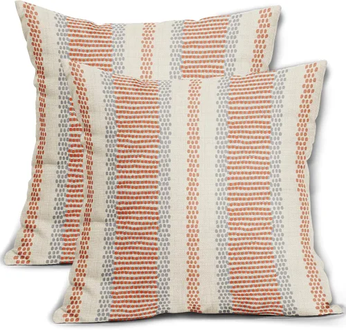 Vista 48 de Juego de 2 fundas de almohada negras y azules con rayas de puntos grises, decorativas para exteriores, estilo boho rústico, para sofá, cama, cojín