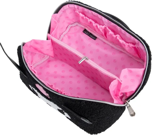 Vista 2 de Bolsa Organizadora de Maquillaje de Viaje Impressions Vanity Kuromi, Bolsa de Cosméticos con Cremallera que se Abre Plana con Textura de Tela Sherpa