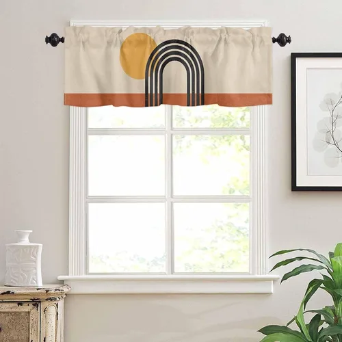 Vista 42 de Cortina de ventana ajustable con lazos para ventana, cenefa de cocina para sala de estar, arte abstracto, sol y arco iris, bolsillo para barra