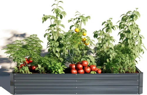 Vista 10 de LuxenHome - Kit de cama de jardín elevada galvanizada de 6 x 3 x 1 pies, para exteriores, caja rectangular de metal para jardinería, maceta grande