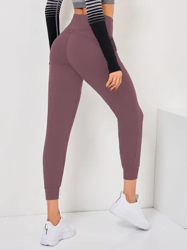 Vista 2 de OYOANGLE Pantalones deportivos para mujer, pantalones deportivos para correr, correr, entrenamiento, yoga, pantalones deportivos con bolsillos