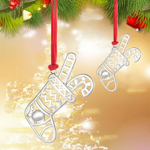 Vista 6 de Juego de 8 adornos colgantes de Navidad, adorno de Navidad plateado para decoración del árbol de Navidad, adorno de árbol de Navidad, adorno
