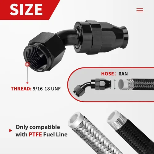 Vista 4 de Kit de línea de combustible de PTFE 6AN, manguera de línea de combustible de PTFE trenzada de nailon 6AN 20 pies E85 con conexión de extremo