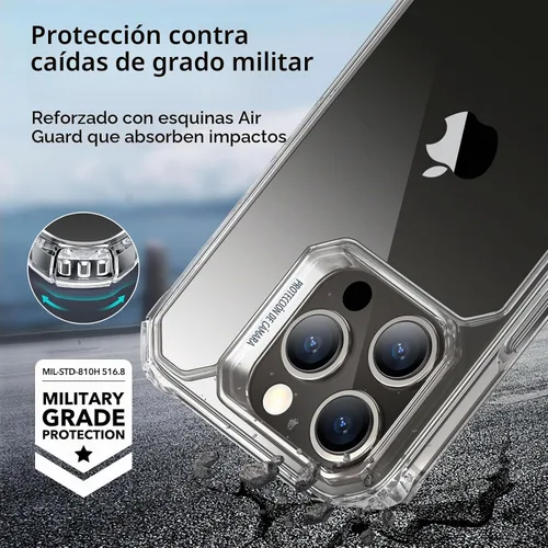 Vista 3 de ESR for iPhone 15 Pro Case, Shock-Absorbing Corners, Clear Protección contra caídas de grado militar, esquinas de protección de aire a prueba