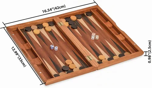 Vista 6 de Set de juego de backgammon lacado con incrustaciones de madera en blanco y negro, 13 pulgadas (versión inglés)