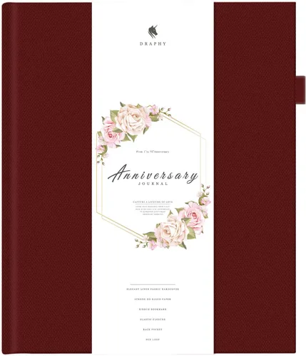 Vista 7 de Diario de aniversario para parejas, elegante libro de recuerdos de boda y álbum de fotos con soporte para bolígrafo y banda de cierre, el regalo