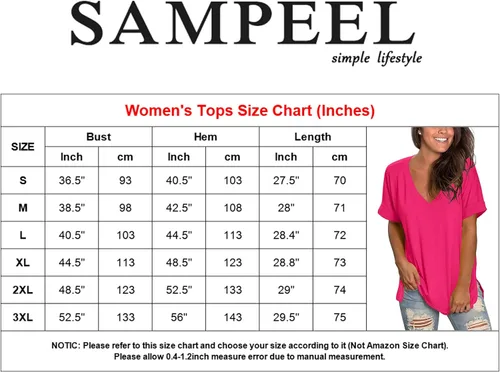 Vista 5 de SAMPEEL - Camisetas de verano con cuello en V para mujer, camiseta informal de manga corta y con abertura lateral