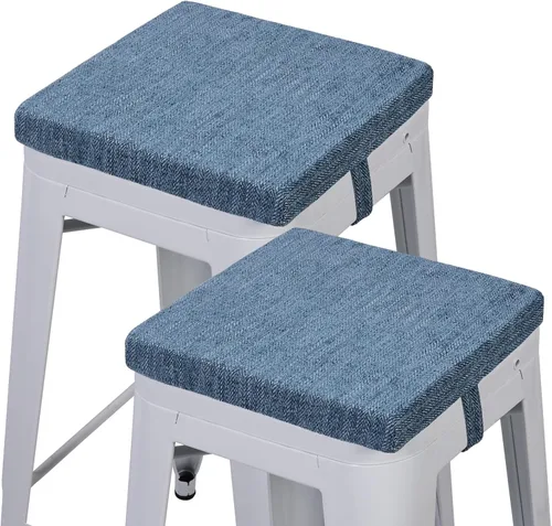 Vista 19 de baibu Juego de 2 cojines cuadrados de espuma viscoelástica de 12 pulgadas, diseño de doble capa con lazos, cojín cuadrado para silla para taburetes