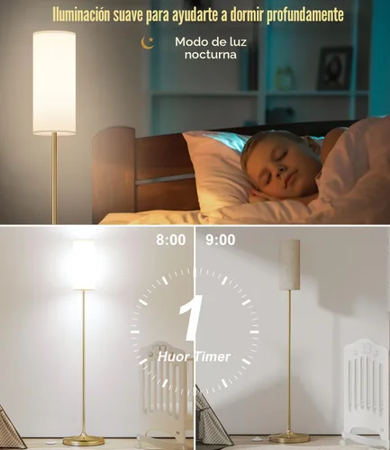 Vista 6 de luckystyle Lámpara de Pie LED para Sala de Estar, Lámpostas Regulables con Interruptor de Pie, Lámpara de Pie de Oro con Temperatura