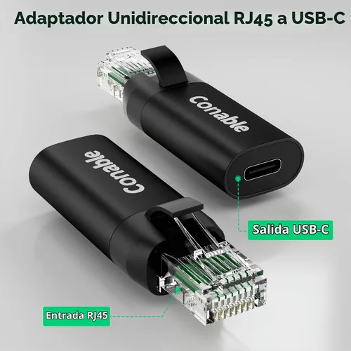 Vista 4 de Adaptador USB C a Ethernet, adaptador Ethernet macho a USB-C hembra, adaptador de red LAN de Internet tipo C a RJ45, conectado directamente