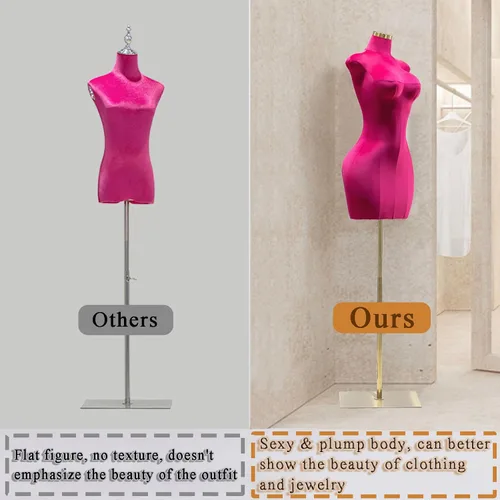 Vista 4 de Torso de maniquí femenino con curvas de tamaño grande, forma de vestido de cuerpo ajustable con base cuadrada de metal, pantalla de cuerpo completo