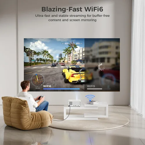 Vista 6 de GOODEE Mini proyector inteligente con WiFi y Bluetooth, compatible con Netflix/YouTube/PrimeVideo, enfoque eléctrico y Keystone, proyector de video