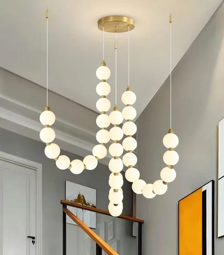 Vista 18 de Candelabros modernos LED regulables, bolas de acrílico, iluminación colgante de techo para sala de estar, comedor, dormitorio, luces colgantes