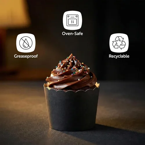 Vista 4 de Restaurantware Paquete de 200 moldes de papel para cupcakes de 3.38 onzas, resistentes a la grasa, festoneados para horno, elegantes tazas
