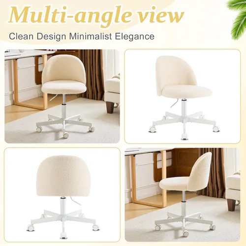 Vista 8 de VINGLI Silla Candy sin Brazos, Linda Silla de Escritorio, Cómoda Silla Pequeña de Oficina con Ruedas, Silla de Tocador con Soporte Lumbar, Silla