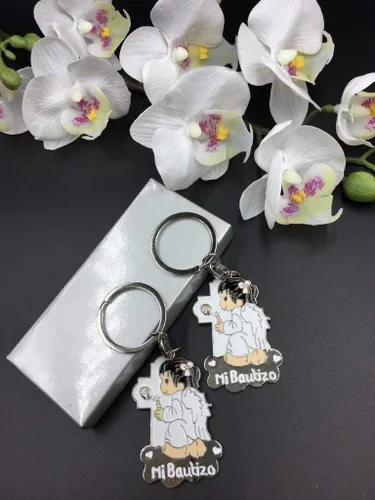 Vista 3 de 12 piezas de llavero de bautismo de niña de ángel blanco, recuerdos de fiesta para bebés, recuerdos de bautizo/regalo para invitados/recuerdos