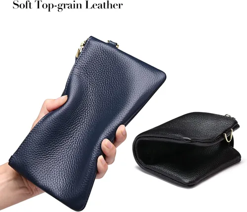 Vista 4 de GOIACII Cartera de cuero delgada con bloqueo RFID para mujer