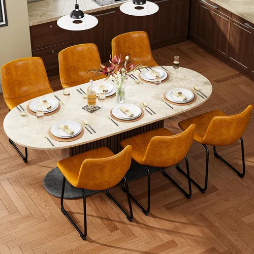 Vista 10 de YaFiti - Juego de 2 sillas de comedor de 18 pulgadas, sillas modernas tapizadas para comedor con cojines de piel sintética y patas de metal, silla