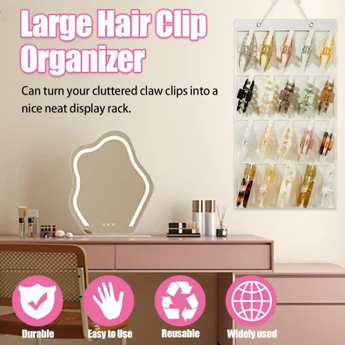 Vista 2 de Organizador de pinzas de garra, organizador grande de pinzas para el cabello, pinzas colgantes de fieltro de alta calidad, colgador de Beige