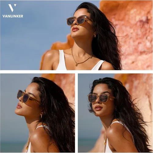 Vista 3 de VANLINKER Gafas de sol polarizadas hexagonales de moda para mujer VL9696